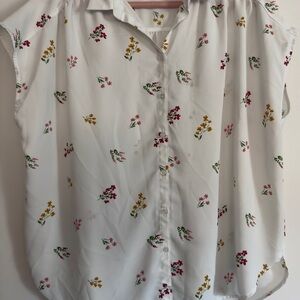 LOFT White Button Down Shirt with Floral Accents
